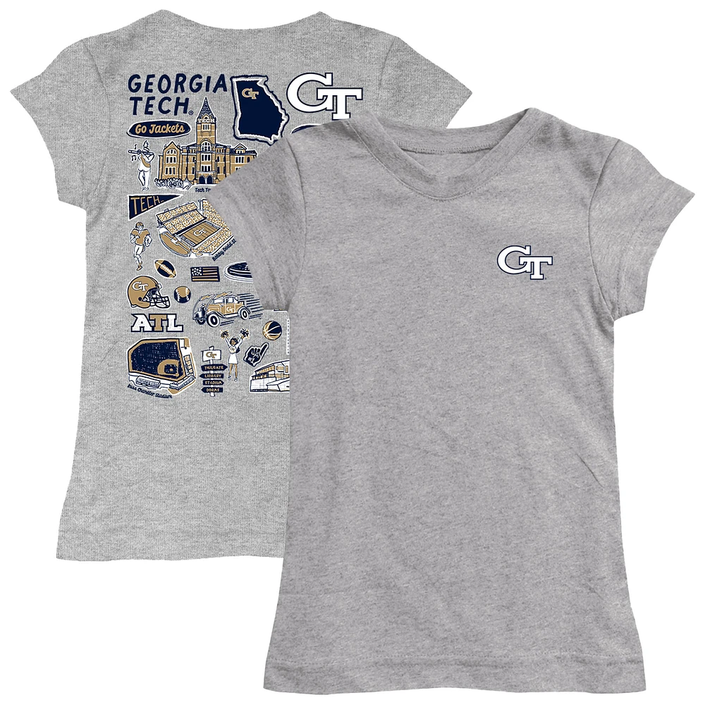 Youth Vive La Fete Heather Gray Georgia Tech Yellow Jackets Impressions Artwork Fitted T-Shirt