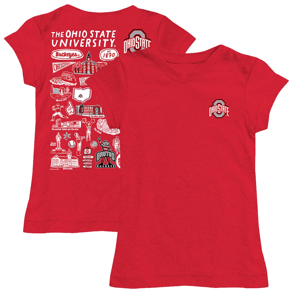 Youth Vive La Fete Scarlet Ohio State Buckeyes Impressions Artwork Fitted T-Shirt