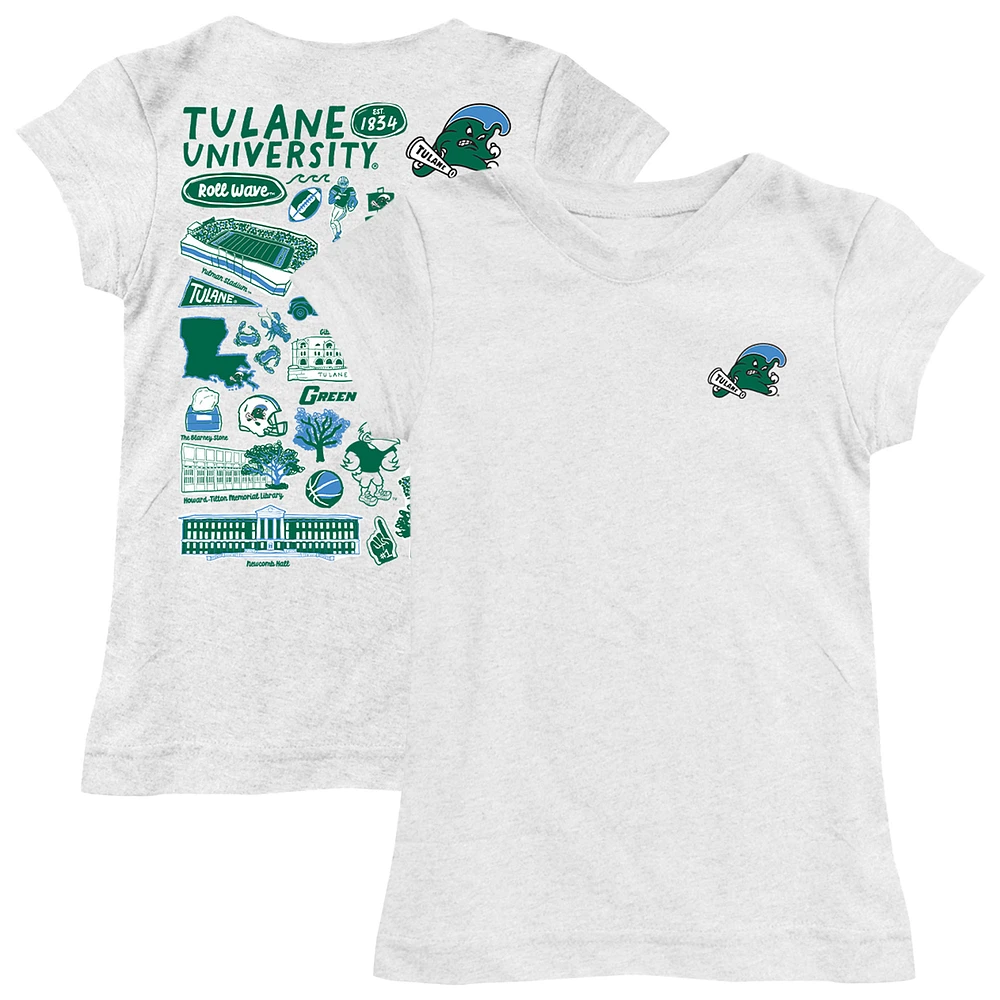 Youth Vive La Fete White Tulane Green Wave Impressions Artwork Fitted T-Shirt