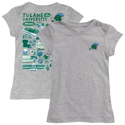 Youth Vive La Fete Heather Gray Tulane Green Wave Impressions Artwork Fitted T-Shirt