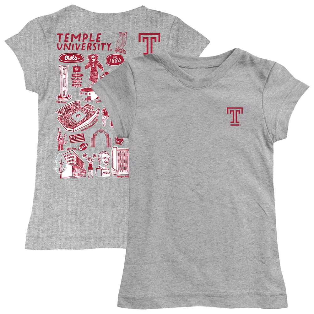 Youth Vive La Fete Gray Temple Owls Impressions Artwork Fitted T-Shirt