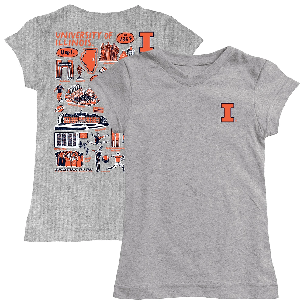 Girls Toddler Vive La Fete Heather Gray Illinois Fighting Illini Impressions Artwork T-Shirt