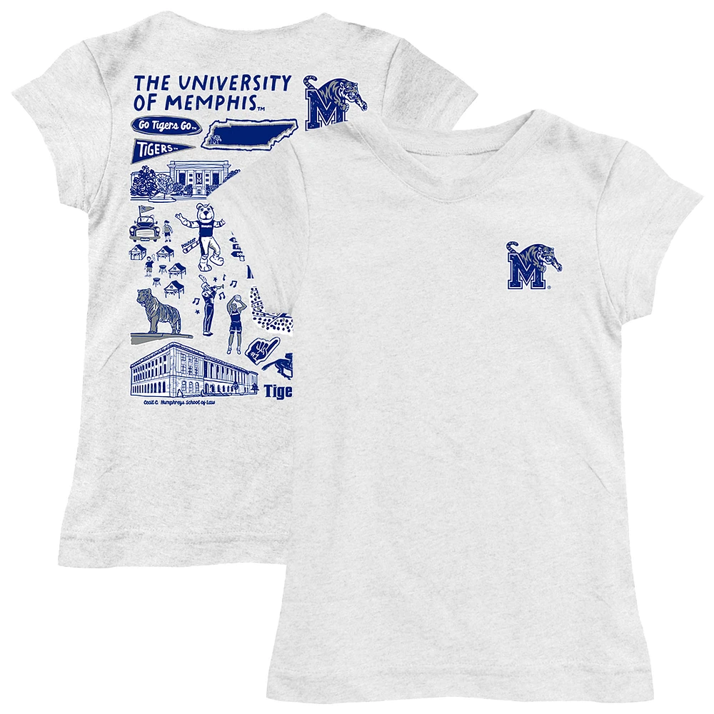 Girls Toddler Vive La Fete White Memphis Tigers Impressions Artwork T-Shirt