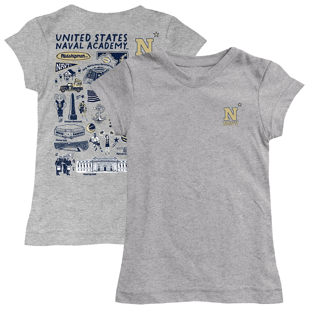 Girls Toddler Vive La Fete Heather Gray Navy Midshipmen Impressions Artwork T-Shirt