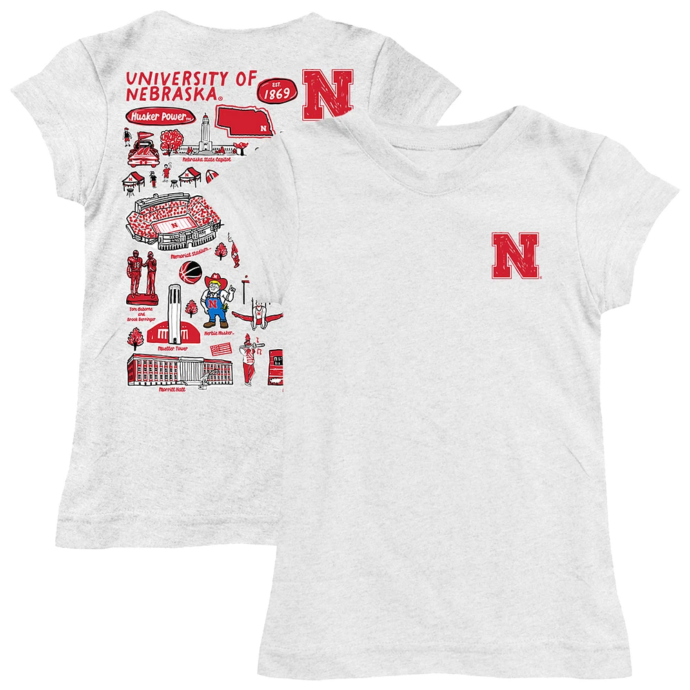 Girls Toddler Vive La Fete White Nebraska Huskers Impressions Artwork T-Shirt