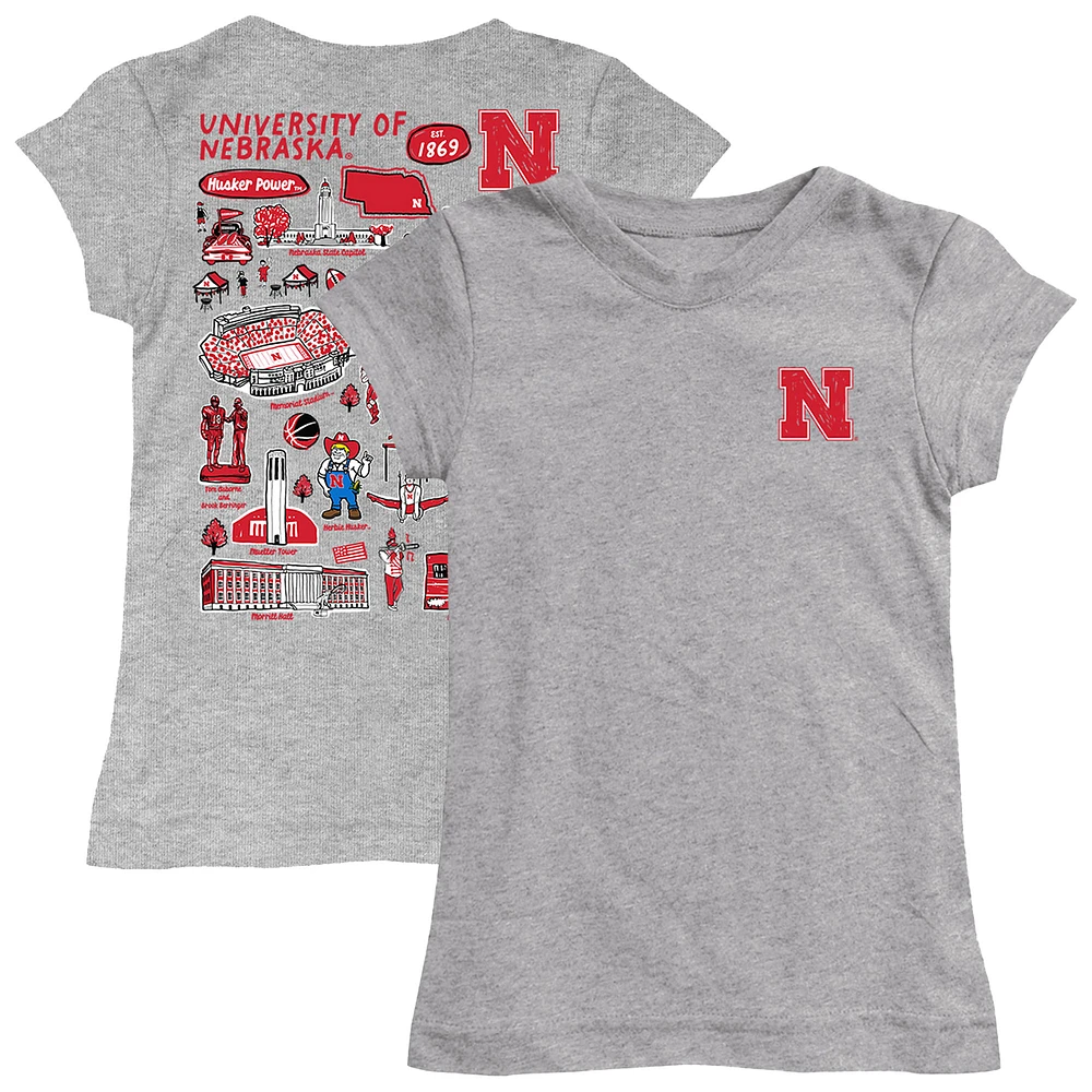 Girls Toddler Vive La Fete Heather Gray Nebraska Huskers Impressions Artwork T-Shirt