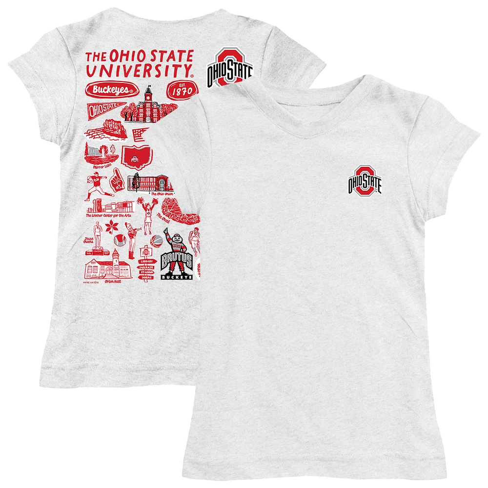 Girls Toddler Vive La Fete White Ohio State Buckeyes Impressions Artwork T-Shirt