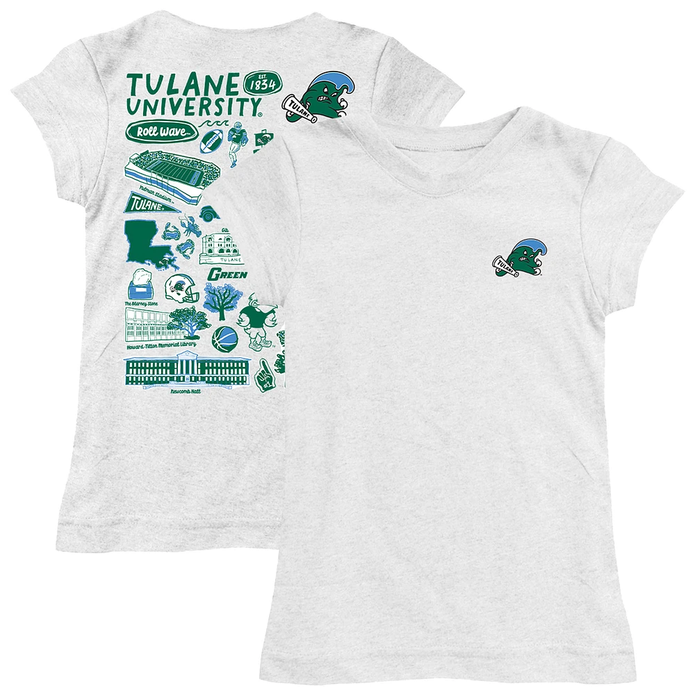 Girls Toddler Vive La Fete White Tulane Green Wave Impressions Artwork T-Shirt
