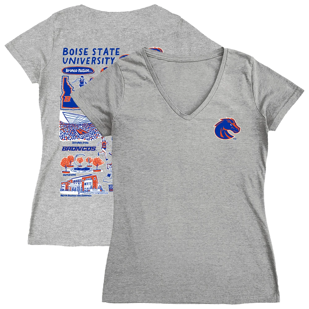 Women's Vive La Fete Gray Boise State Broncos Impressions Artwork V-Neck T-Shirt