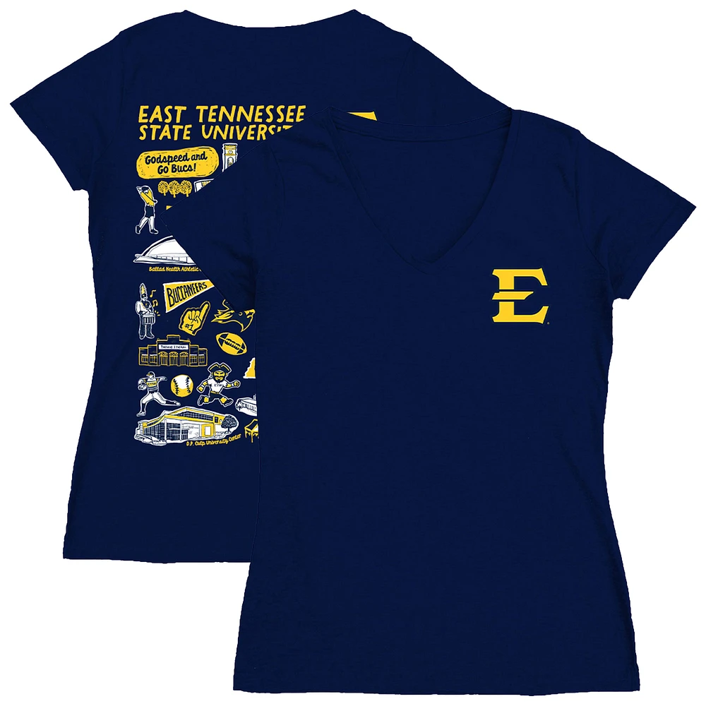 Women's Vive La Fete Navy ETSU Buccaneers Impressions Artwork V-Neck T-Shirt