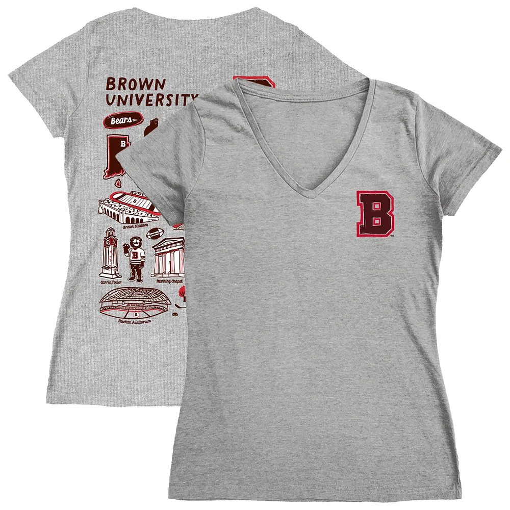 Women's Vive La Fete Gray Brown Bears Impressions Artwork V-Neck T-Shirt