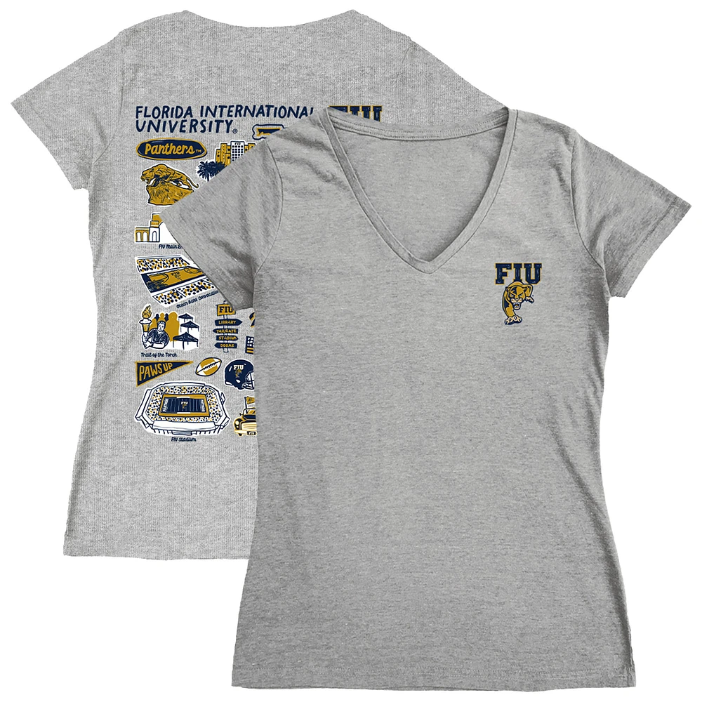 Women's Vive La Fete Gray FIU Panthers Impressions Artwork V-Neck T-Shirt