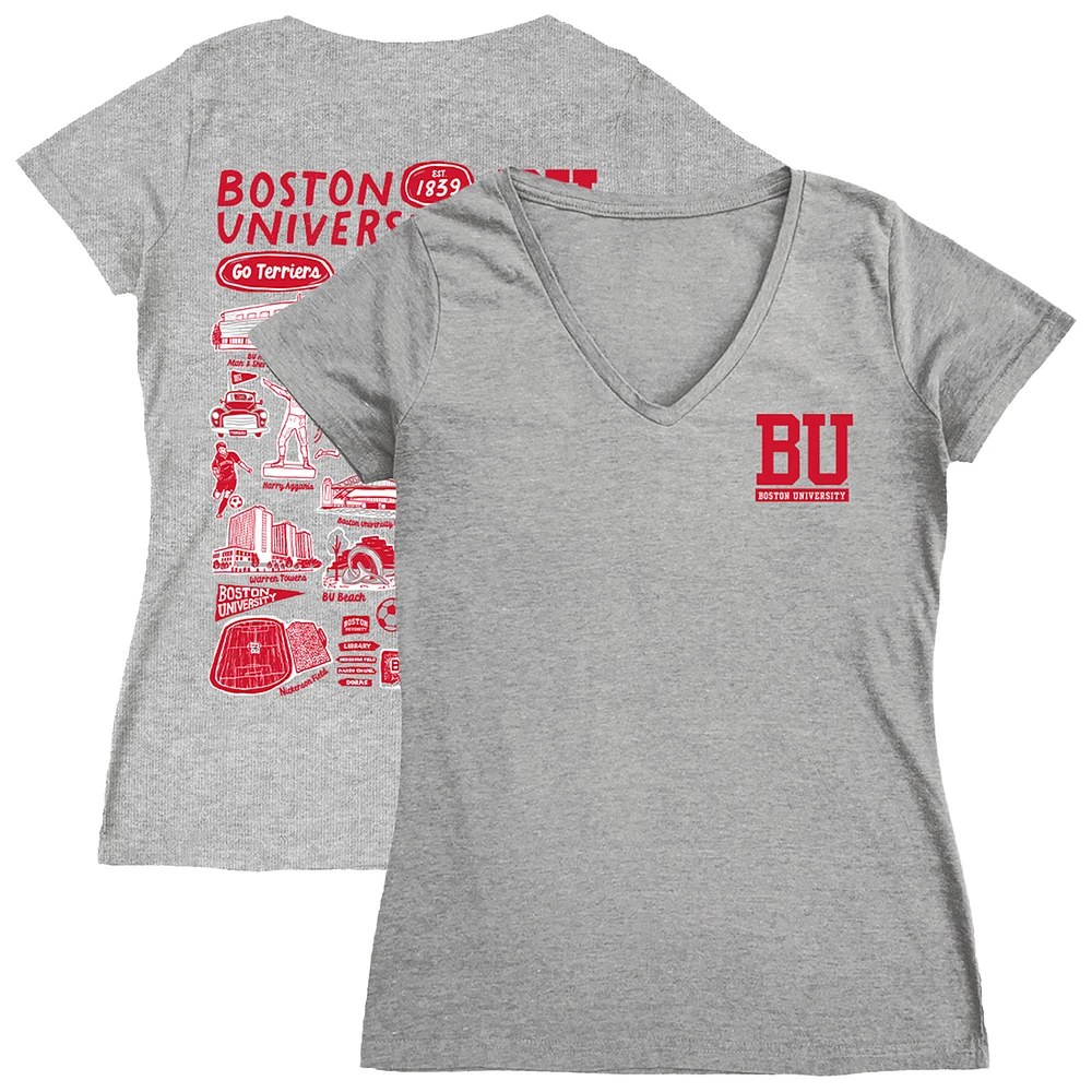Women's Vive La Fete Gray Boston University Impressions Artwork V-Neck T-Shirt