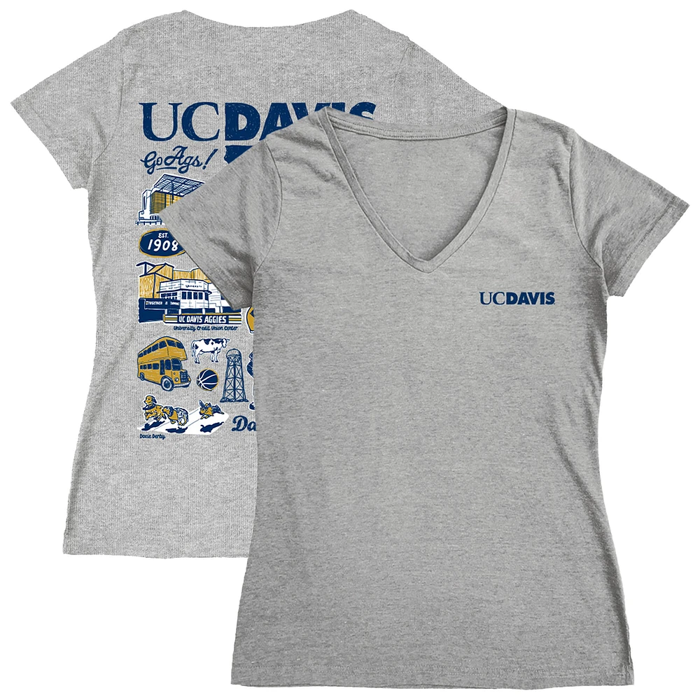 Women's Vive La Fete Gray UC Davis Aggies Impressions Artwork V-Neck T-Shirt