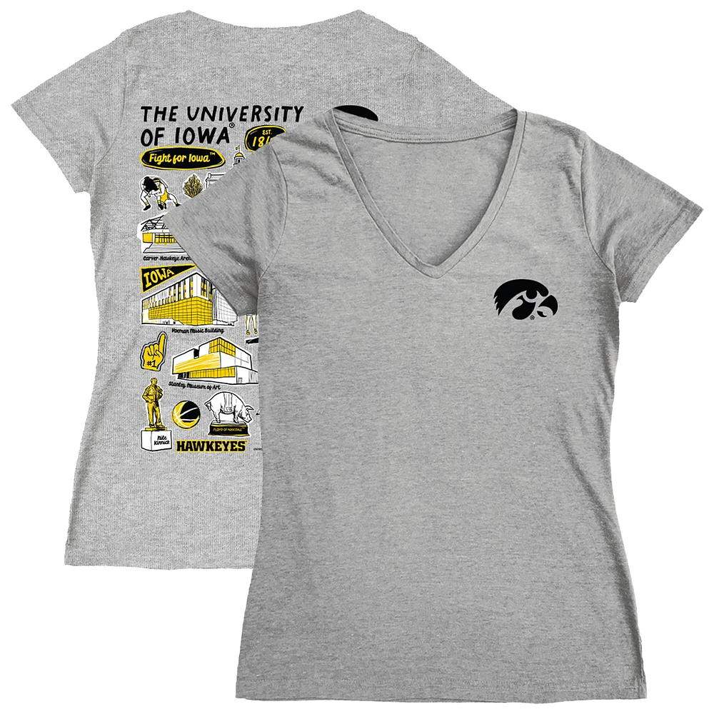 Women's Vive La Fete Gray Iowa Hawkeyes Impressions Artwork V-Neck T-Shirt