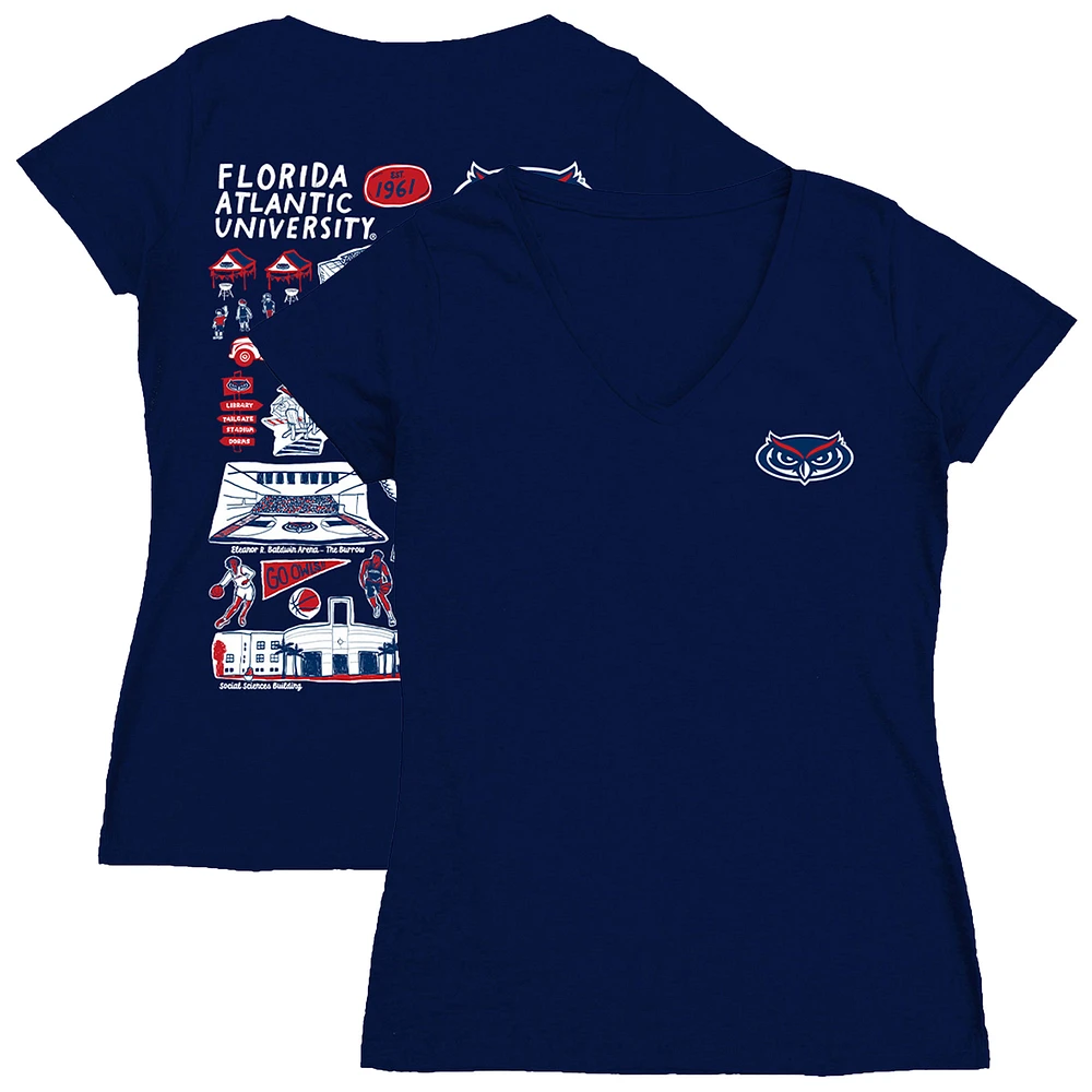 Women's Vive La Fete Navy Florida Atlantic Owls Impressions Artwork V-Neck T-Shirt