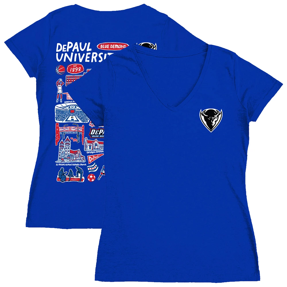 Women's Vive La Fete Royal DePaul Blue Demons Impressions Artwork V-Neck T-Shirt
