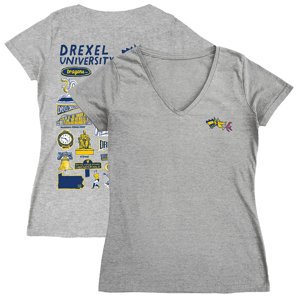 Women's Vive La Fete Gray Drexel Dragons Impressions Artwork V-Neck T-Shirt