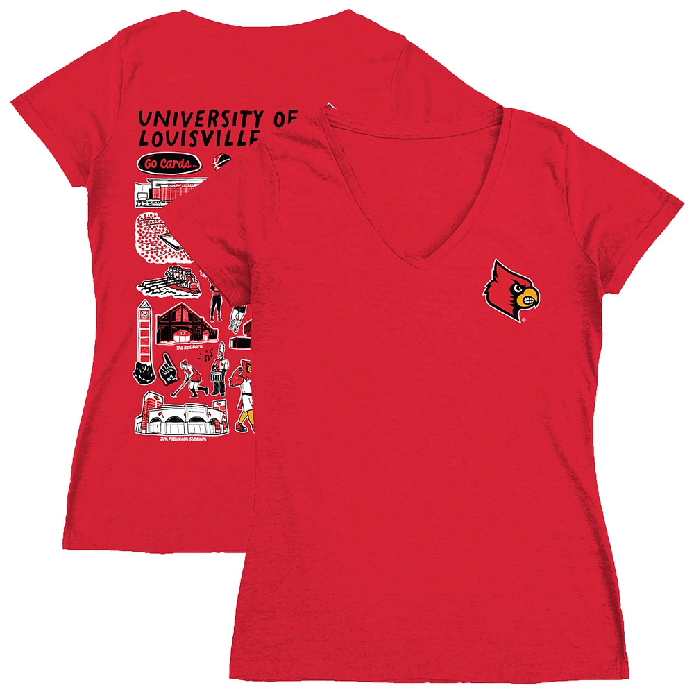 Women's Vive La Fete Red Louisville Cardinals Impressions Artwork V-Neck Fitted T-Shirt