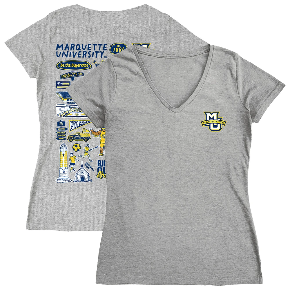 Women's Vive La Fete Gray Marquette Golden Eagles Impressions Artwork V-Neck T-Shirt