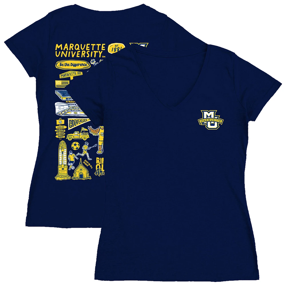 Women's Vive La Fete Navy Marquette Golden Eagles Impressions Artwork V-Neck T-Shirt
