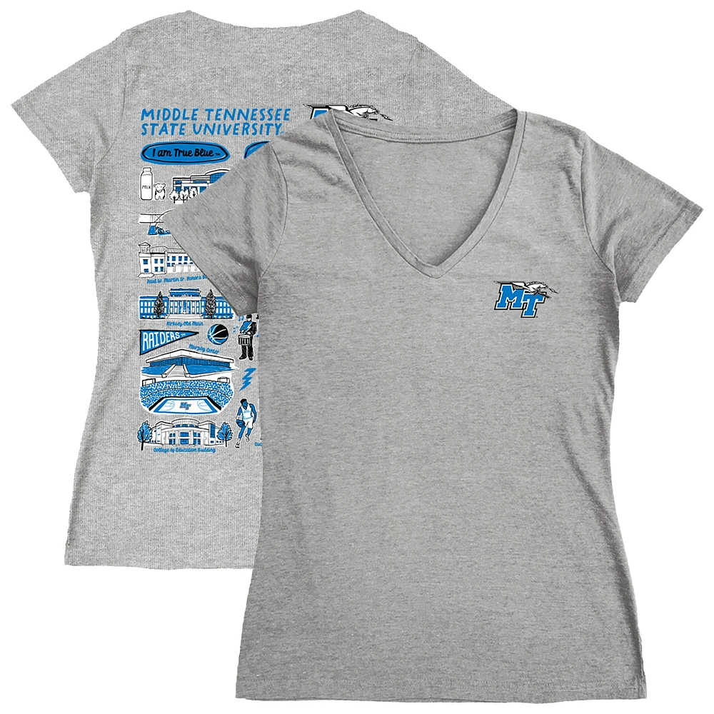 Women's Vive La Fete Gray MTSU Blue Raiders Impressions Artwork V-Neck T-Shirt