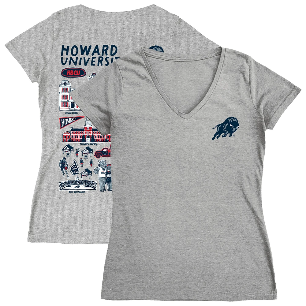 Women's Vive La Fete Gray Howard Bison Impressions Artwork V-Neck T-Shirt
