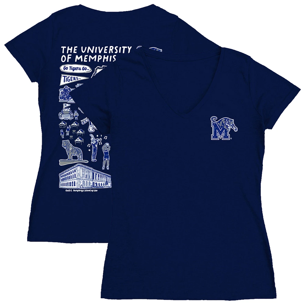 Women's Vive La Fete Navy Memphis Tigers Impressions Artwork V-Neck T-Shirt