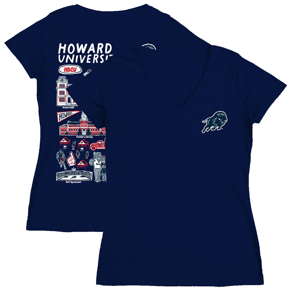 Women's Vive La Fete Navy Howard Bison Impressions Artwork V-Neck T-Shirt