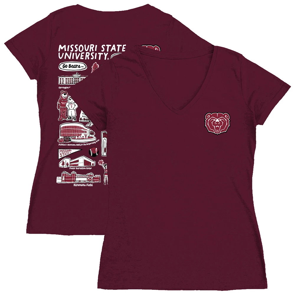 Women's Vive La Fete Maroon Missouri State University Bears Impressions Artwork V-Neck T-Shirt