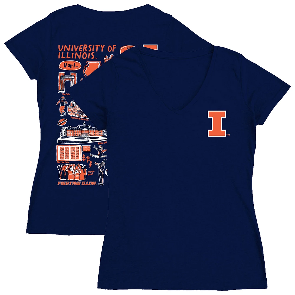 Women's Vive La Fete Navy Illinois Fighting Illini Impressions Artwork V-Neck T-Shirt