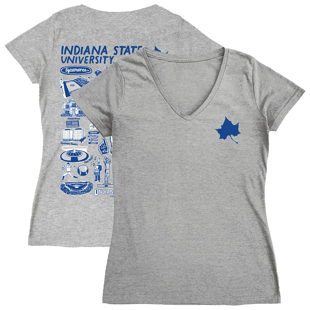 Women's Vive La Fete Gray Indiana State Sycamores Impressions Artwork V-Neck T-Shirt