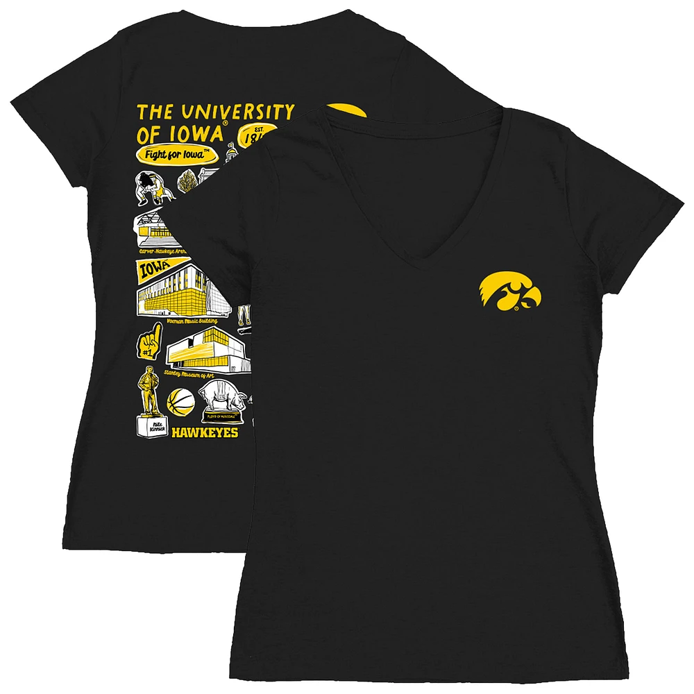 Women's Vive La Fete Black Iowa Hawkeyes Impressions Artwork V-Neck T-Shirt