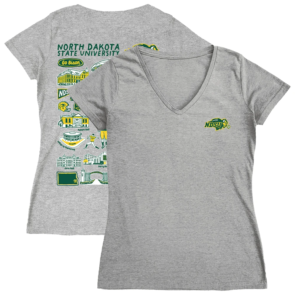 Women's Vive La Fete Gray NDSU Bison Impressions Artwork V-Neck T-Shirt