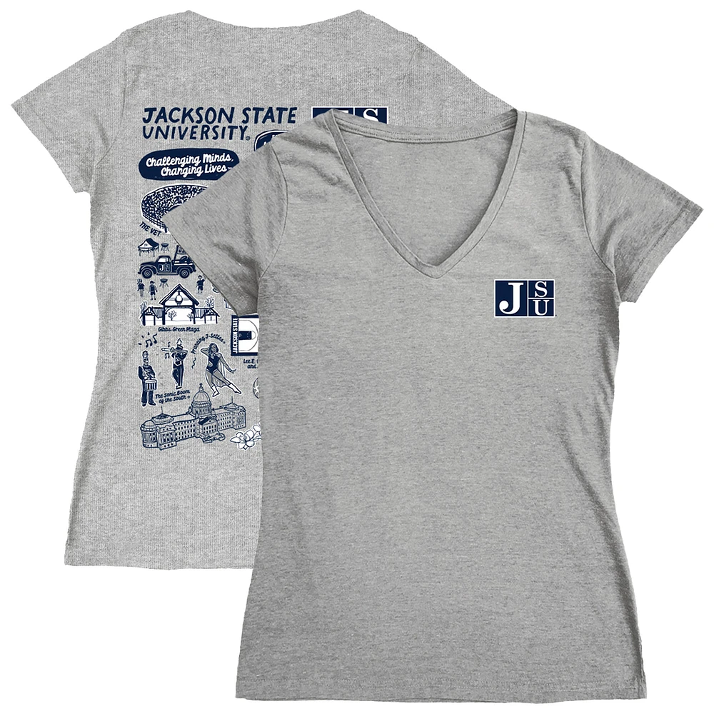 Women's Vive La Fete Gray Jackson State Tigers Impressions Artwork V-Neck T-Shirt