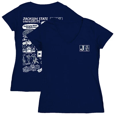 Women's Vive La Fete Navy Jackson State Tigers Impressions Artwork V-Neck T-Shirt