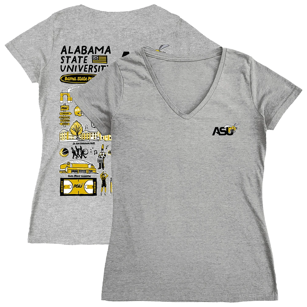 Women's Vive La Fete Gray Alabama State Hornets Impressions Artwork V-Neck T-Shirt