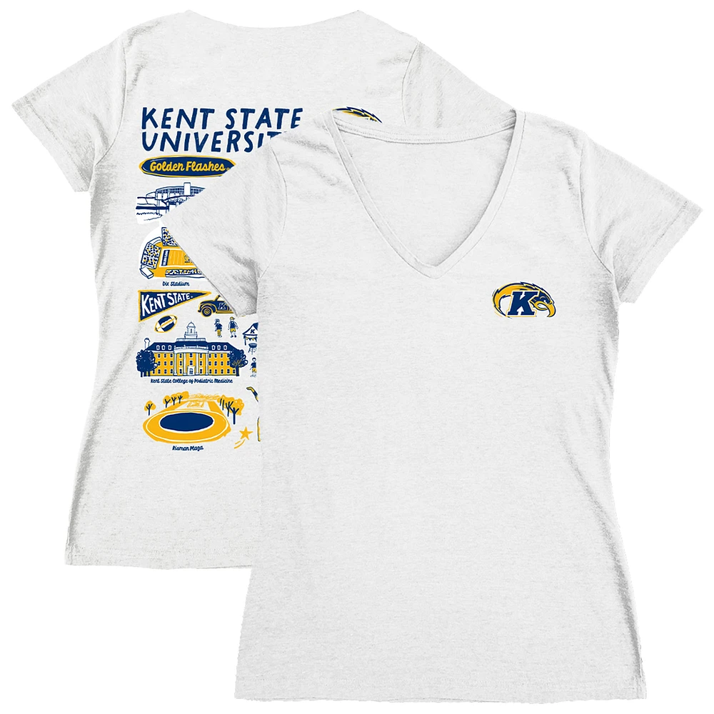 Women's Vive La Fete White Kent State Golden Flashes Impressions Artwork V-Neck Fitted T-Shirt