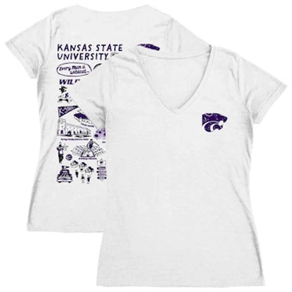 Women's Vive La Fete White Kansas State Wildcats Impressions Artwork V-Neck Fitted T-Shirt