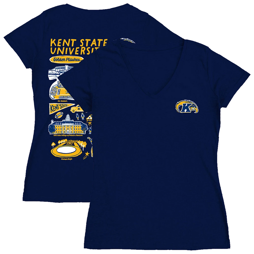 Women's Vive La Fete Navy Kent State Golden Flashes Impressions Artwork V-Neck Fitted T-Shirt