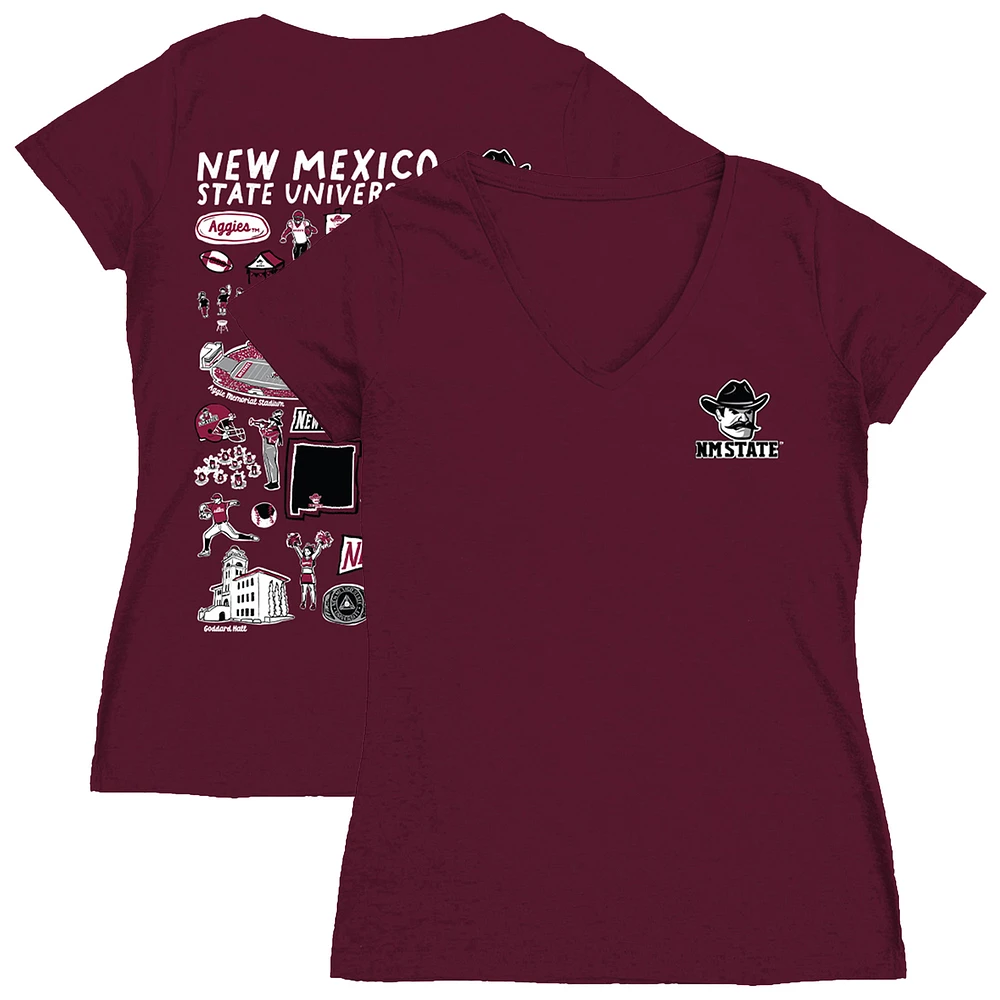Women's Vive La Fete Crimson New Mexico State Aggies Impressions Artwork V-Neck Fitted T-Shirt