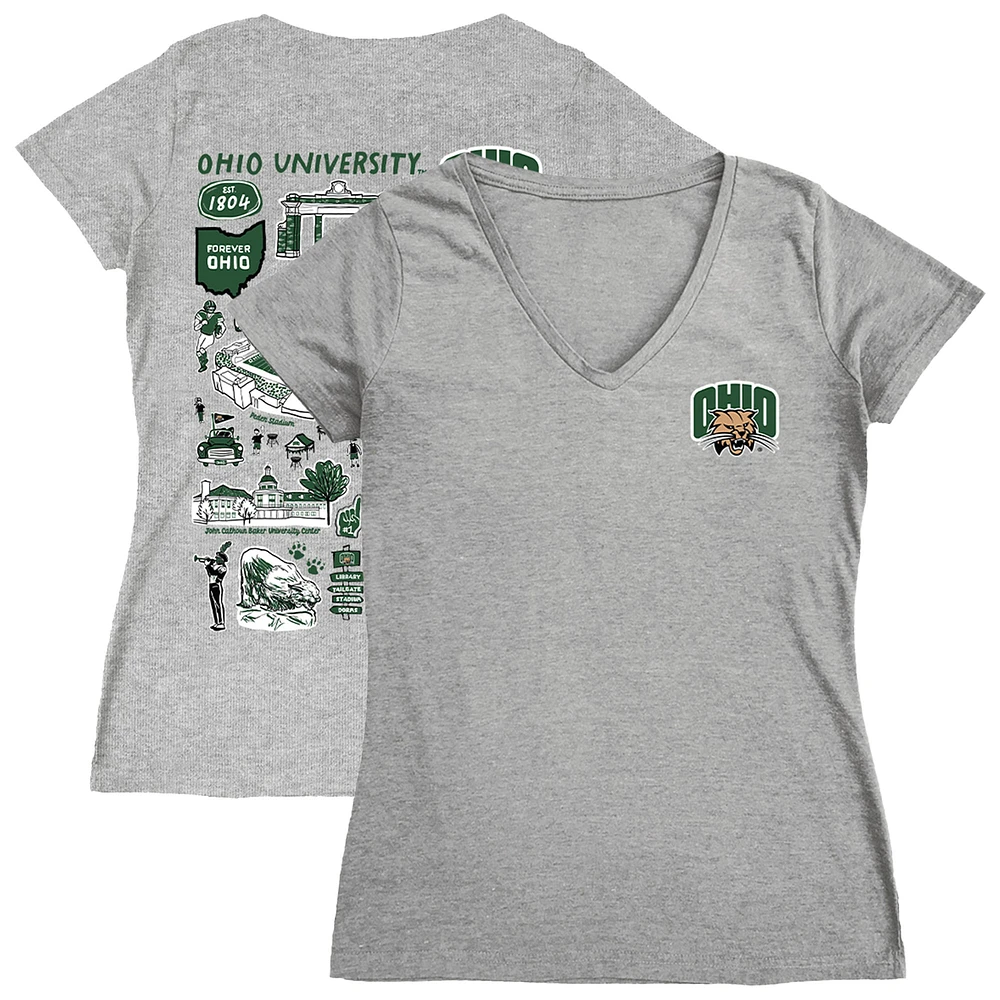 Women's Vive La Fete Gray Ohio Bobcats Impressions Artwork V-Neck Fitted T-Shirt