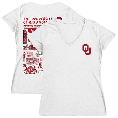 Women's Vive La Fete White Oklahoma Sooners Impressions Artwork V-Neck Fitted T-Shirt