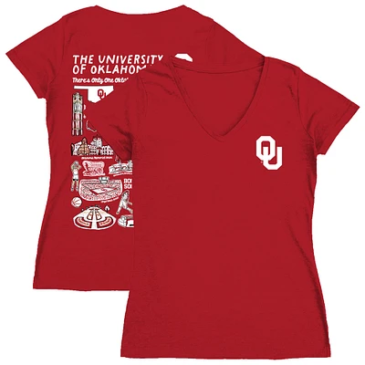 Women's Vive La Fete Crimson Oklahoma Sooners Impressions Artwork V-Neck Fitted T-Shirt