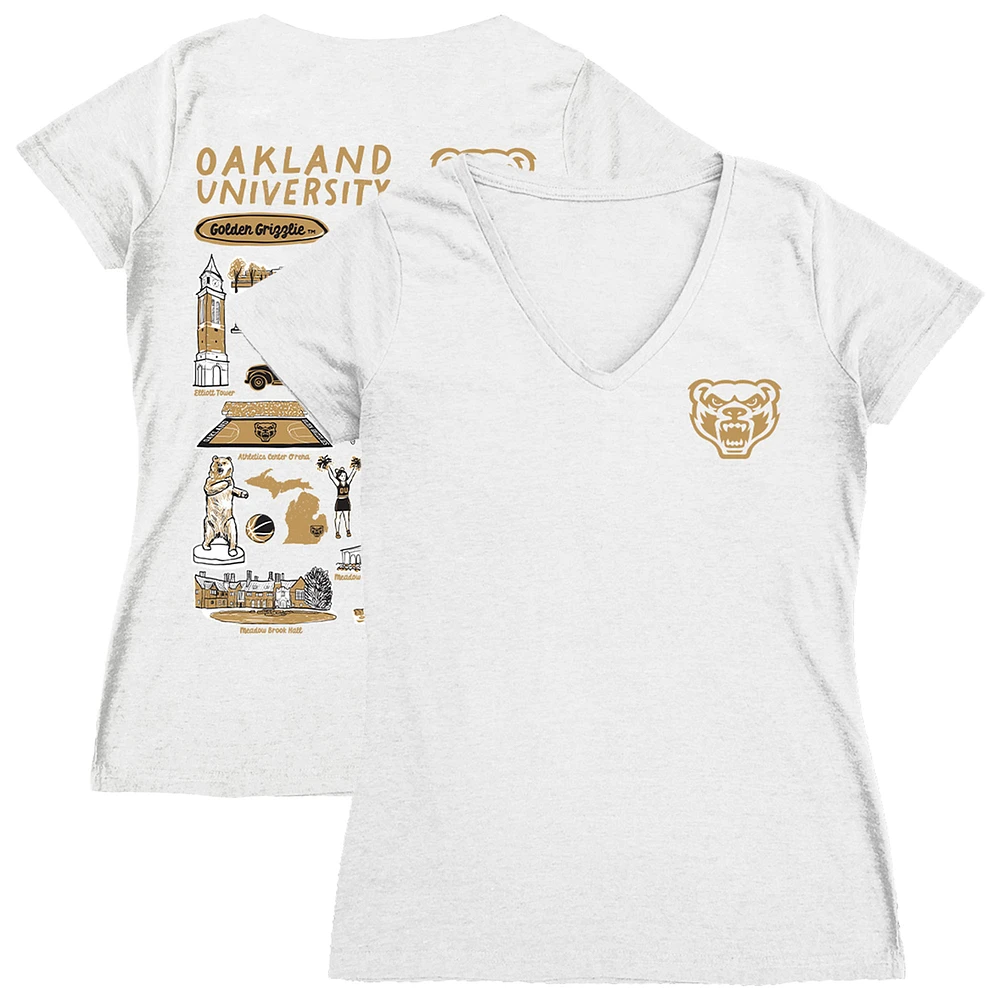 Women's Vive La Fete White Oakland Golden Grizzlies Impressions Artwork V-Neck Fitted T-Shirt