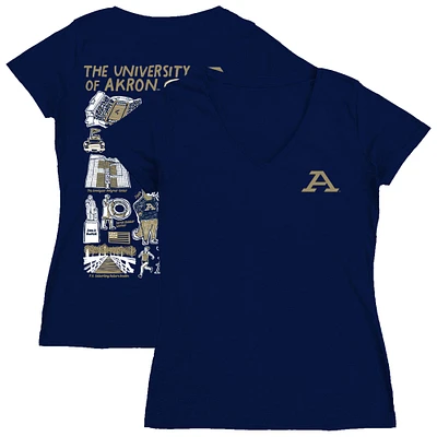 Women's Vive La Fete Navy Akron Zips Impressions Artwork V-Neck T-Shirt