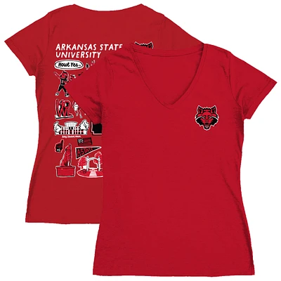 Women's Vive La Fete Red Arkansas State Wolves Impressions Artwork V-Neck T-Shirt