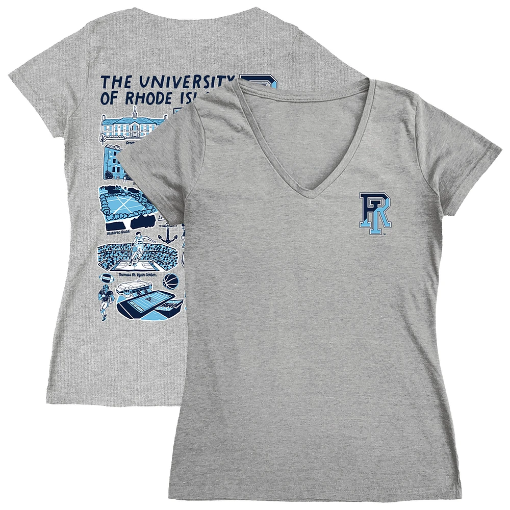 Women's Vive La Fete Gray Rhode Island Rams Impressions Artwork V-Neck T-Shirt