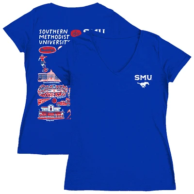 Women's Vive La Fete Royal SMU Mustangs Impressions Artwork V-Neck T-Shirt