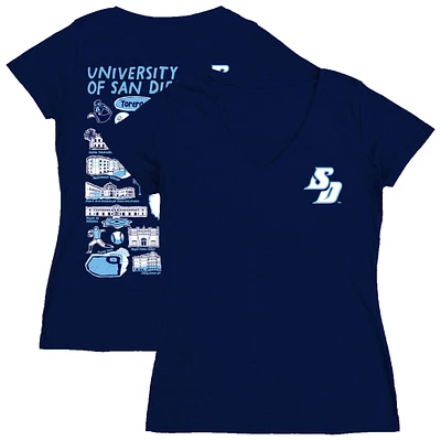 Women's Vive La Fete Navy San Diego Toreros Impressions Artwork V-Neck T-Shirt